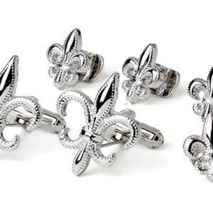Fleur De Lis /26mm Links 16mm Studs / Rhodium Formal Set